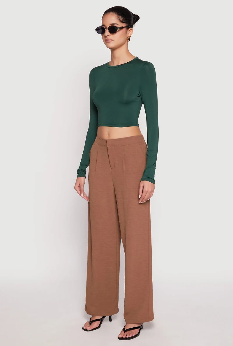 Womens Daisy Long Sleeve High Neck Crop Top, Green, Size S