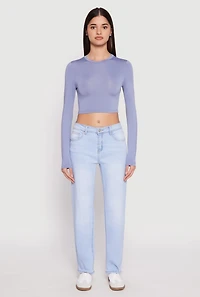 Womens Daisy Long Sleeve High Neck Crop Top, Blue, Size M