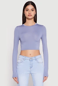 Womens Daisy Long Sleeve High Neck Crop Top, Blue, Size M
