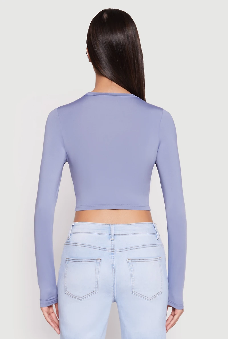 Womens Daisy Long Sleeve High Neck Crop Top, Blue, Size M