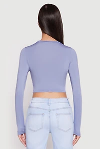 Womens Daisy Long Sleeve High Neck Crop Top, Blue, Size M