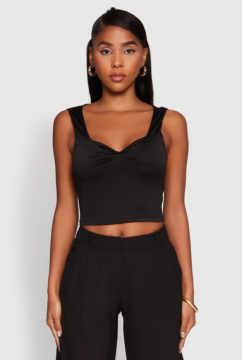 Womens Iris Sweetheart Cropped Tank Top, Black, Size L