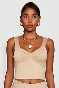 Womens Iris Sweetheart Cropped Tank Top, Beige, Size L