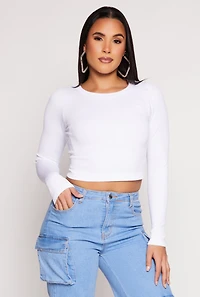 Seamless Ribbed Knit Crew Neck Crop Top