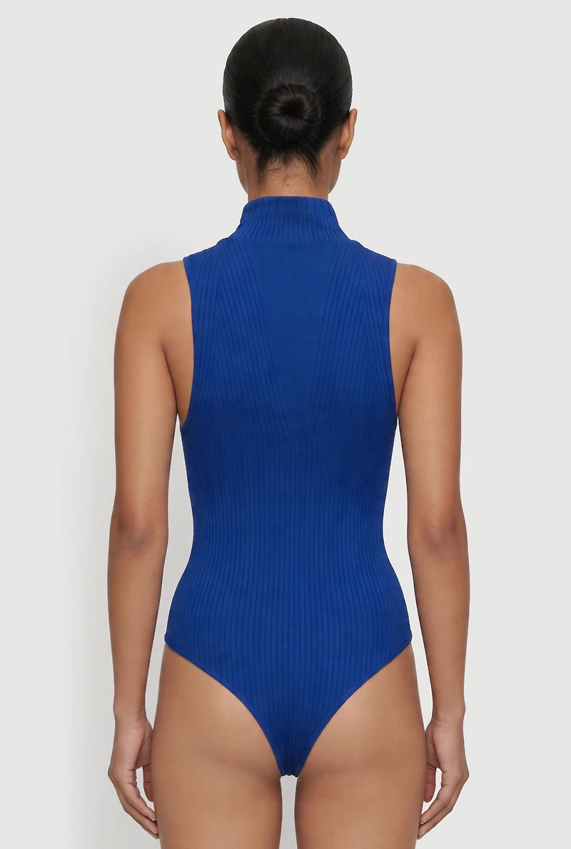 Compression Rib Sleeveless Mock Neck Bodysuit