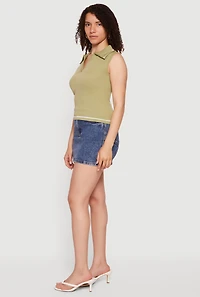 Contrast Trim Sleeveless Polo Top