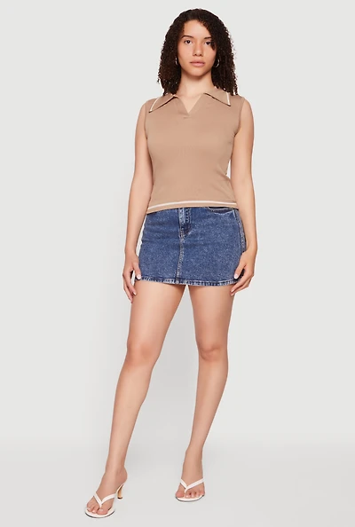 Contrast Trim Sleeveless Polo Top