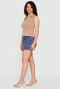 Contrast Trim Sleeveless Polo Top