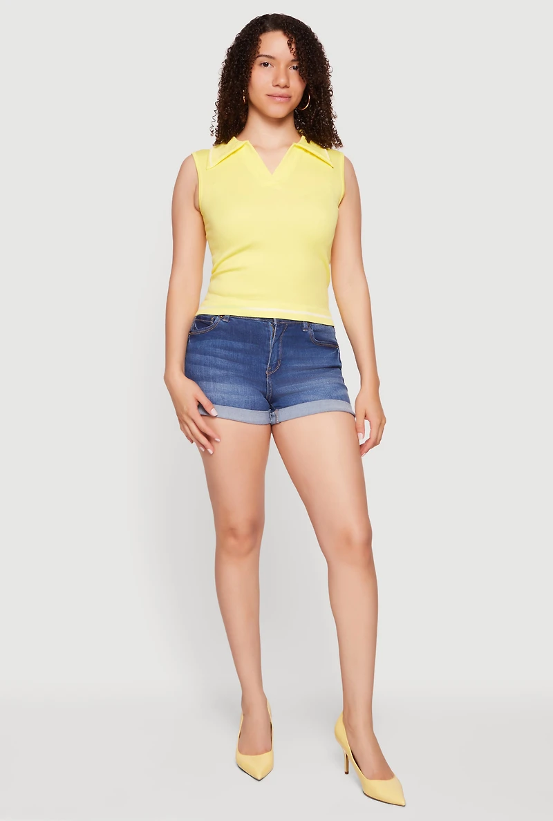 Contrast Trim Sleeveless Polo Top