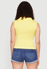Contrast Trim Sleeveless Polo Top