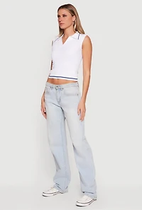 Seamless Rib Knit Sleeveless Polo Crop Top