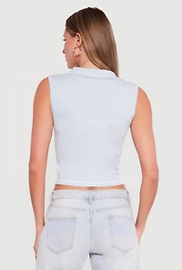 Seamless Rib Knit Sleeveless Polo Crop Top