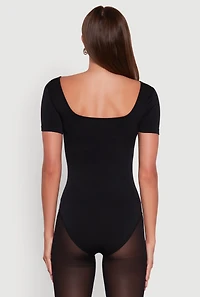 Womens Seamless Solid Short Sleeve Bodysuit,