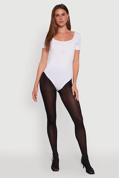 Womens Seamless Solid Short Sleeve Bodysuit, White,