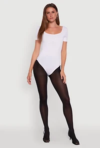 Womens Seamless Solid Short Sleeve Bodysuit, White,