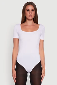 Womens Seamless Solid Short Sleeve Bodysuit, White,