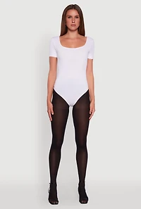Womens Seamless Solid Short Sleeve Bodysuit, White,