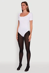 Womens Seamless Solid Short Sleeve Bodysuit, White,