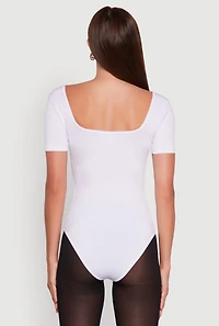 Womens Seamless Solid Short Sleeve Bodysuit, White,