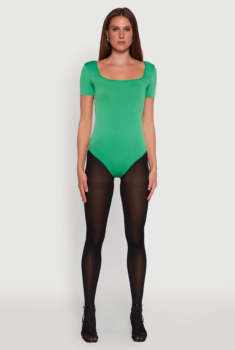 Womens Seamless Solid Short Sleeve Bodysuit,