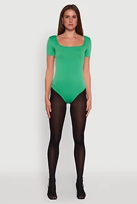 Womens Seamless Solid Short Sleeve Bodysuit,