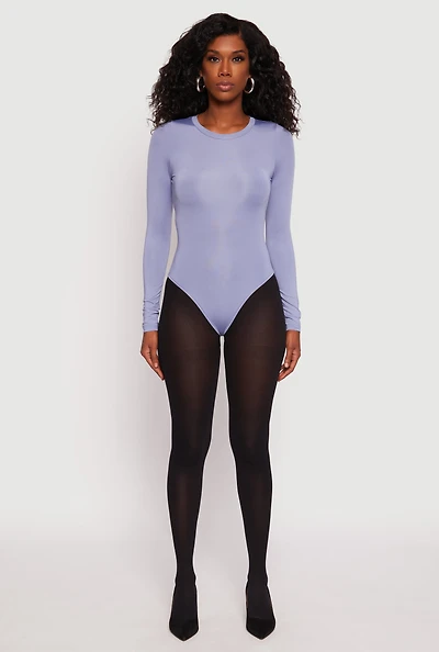 Womens Daisy Long Sleeve Crew Neck Bodysuit, Blue, Size XL