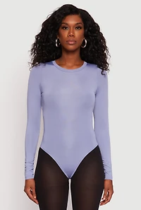 Womens Daisy Long Sleeve Crew Neck Bodysuit, Blue, Size XL