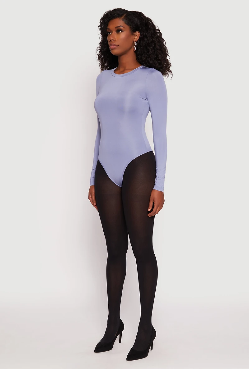 Womens Daisy Long Sleeve Crew Neck Bodysuit, Blue, Size M