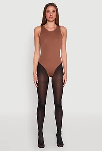 Womens Daisy Crew Neck Tank Bodysuit, Brown, Size M