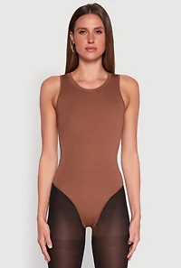 Womens Daisy Crew Neck Tank Bodysuit, Brown, Size M