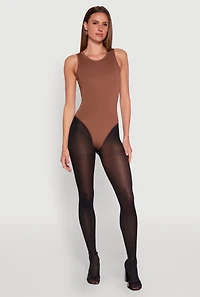 Womens Daisy Crew Neck Tank Bodysuit, Brown, Size M