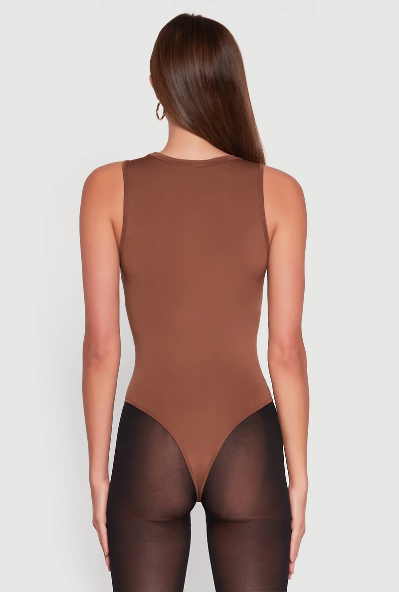 Womens Daisy Crew Neck Tank Bodysuit, Brown, Size M