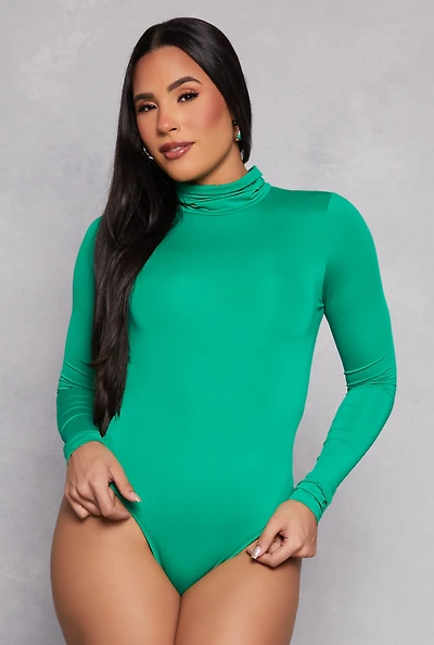Womens Daisy Turtleneck Bodysuit, Green, Size L