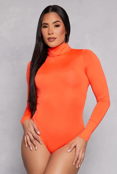 Womens Daisy Turtleneck Bodysuit, Orange, Size S