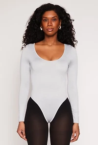 Womens Daisy Scoop Neck Long Sleeve Bodysuit, Grey, Size M