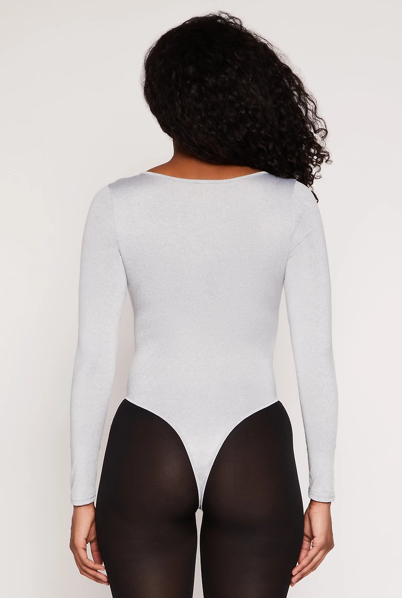 Womens Daisy Scoop Neck Long Sleeve Bodysuit, Grey, Size M