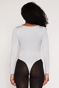 Womens Daisy Scoop Neck Long Sleeve Bodysuit, Grey, Size M