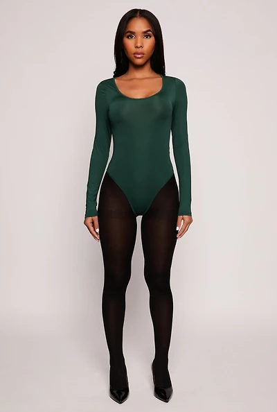 Womens Daisy Scoop Neck Long Sleeve Bodysuit,