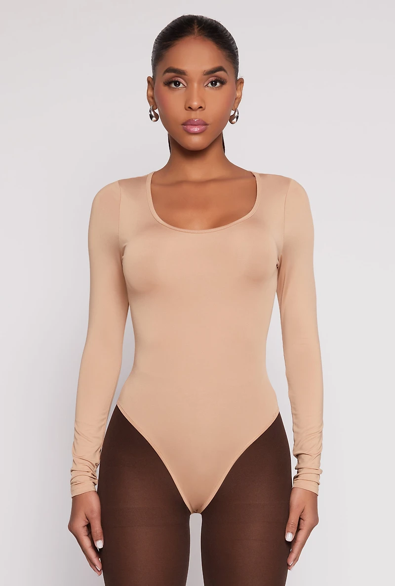 Womens Daisy Scoop Neck Long Sleeve Bodysuit,