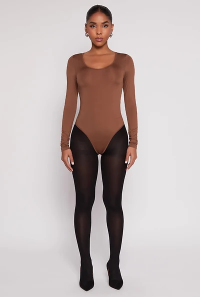 Womens Daisy Scoop Neck Long Sleeve Bodysuit, XL