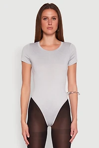 Womens Daisy Short Sleeve Crew Neck Bodysuit, Grey, Size L