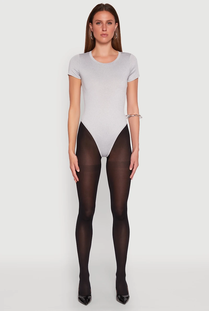 Womens Daisy Short Sleeve Crew Neck Bodysuit, Grey, Size L