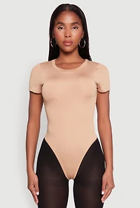 Womens Daisy Short Sleeve Crew Neck Bodysuit, Beige, Size L