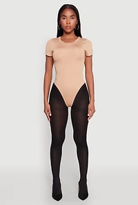 Womens Daisy Short Sleeve Crew Neck Bodysuit, Beige, Size M