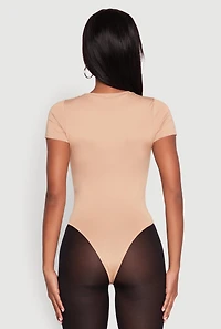 Womens Daisy Short Sleeve Crew Neck Bodysuit, Beige, Size M