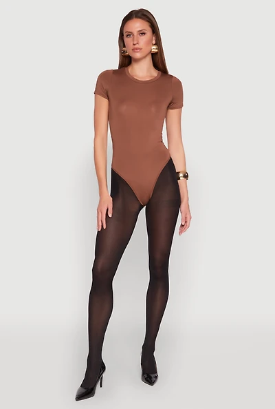 Womens Daisy Short Sleeve Crew Neck Bodysuit, Brown, Size L