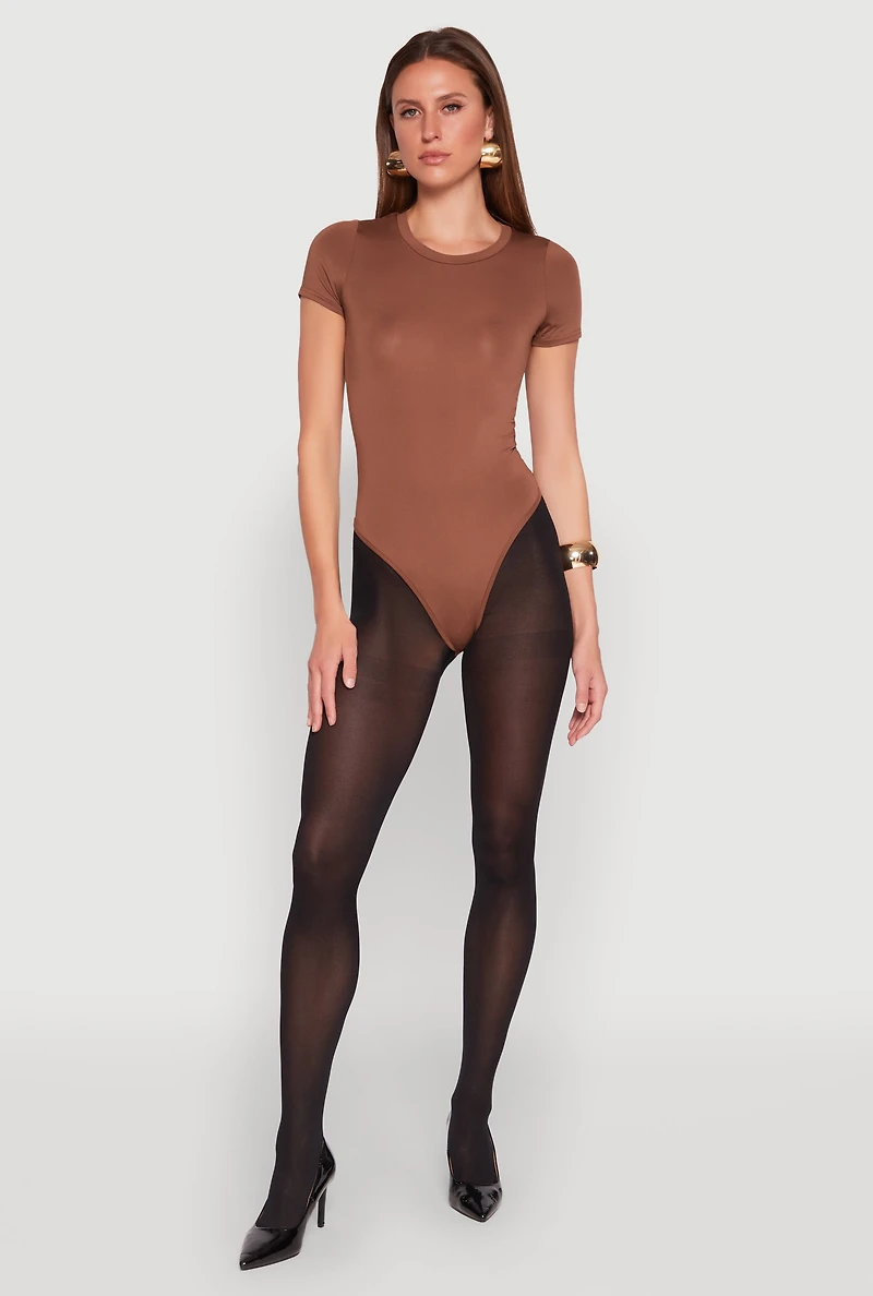 Womens Daisy Short Sleeve Crew Neck Bodysuit, Brown, Size S