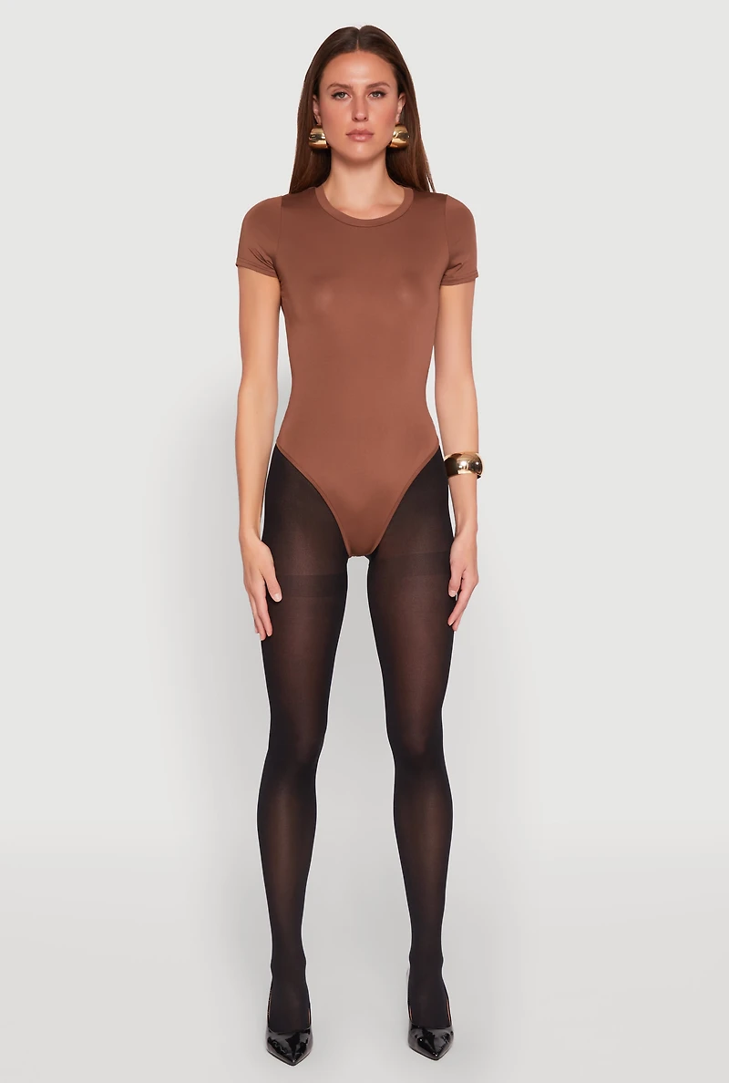 Womens Daisy Short Sleeve Crew Neck Bodysuit, Brown, Size S