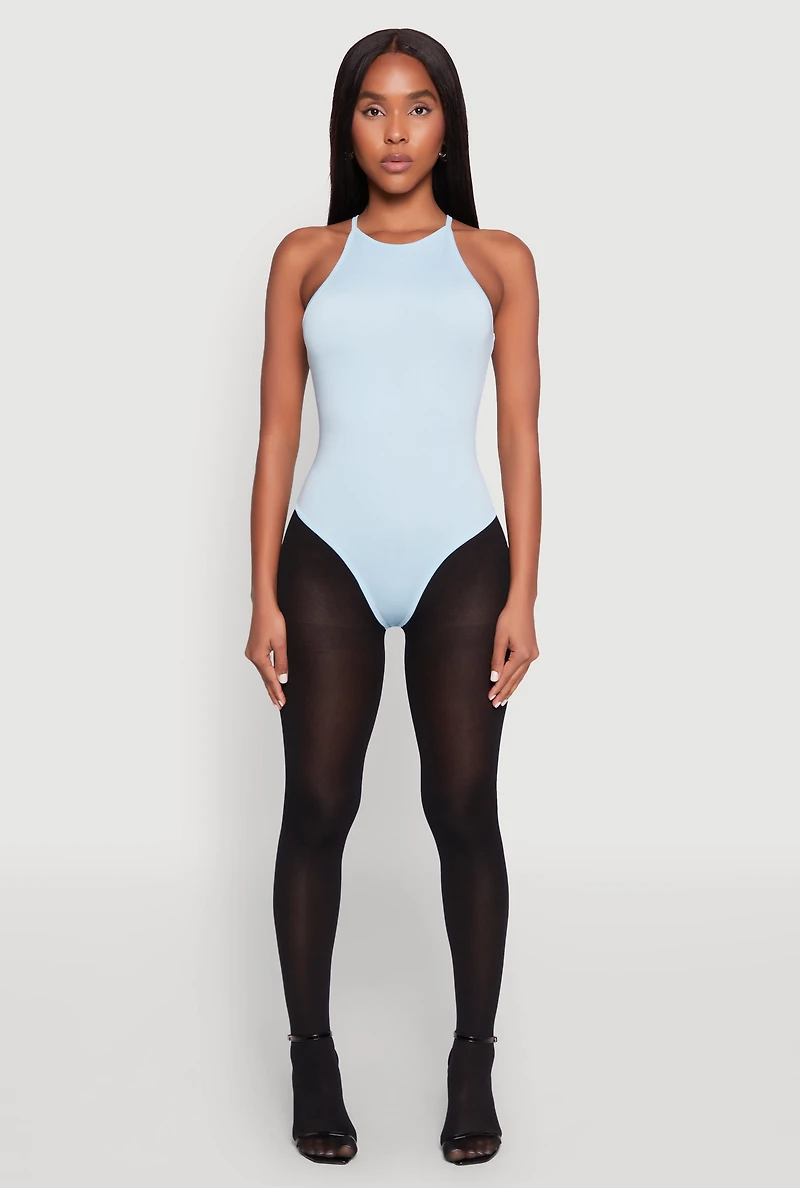 Womens Kyla High Neck Sleeveless Bodysuit, Blue, Size M