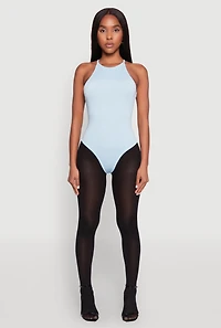 Womens Kyla High Neck Sleeveless Bodysuit, Blue, Size M